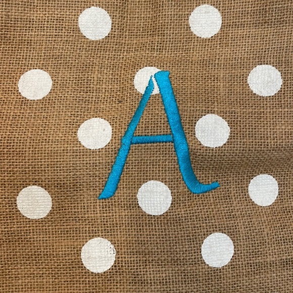 Burlap Initial A White Polka Dot Tote- Brand new - Picture 2 of 9
